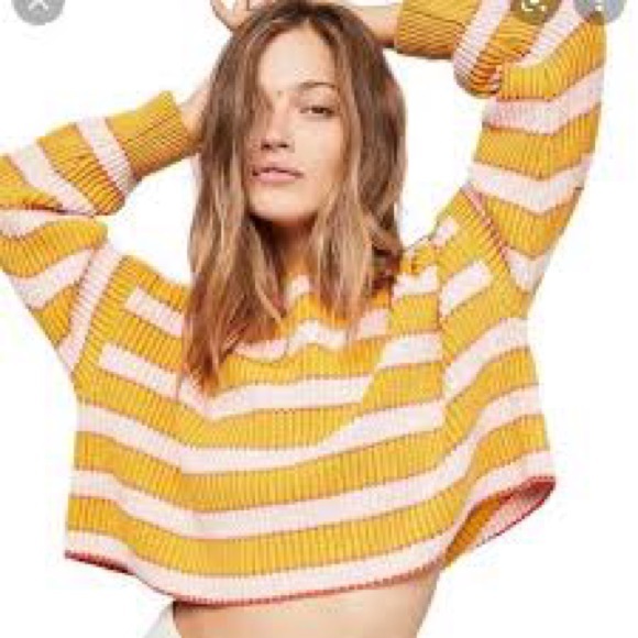 Free People Just My Stripe Yellow and Pink Sweater, Size XS - Picture 3 of 10
